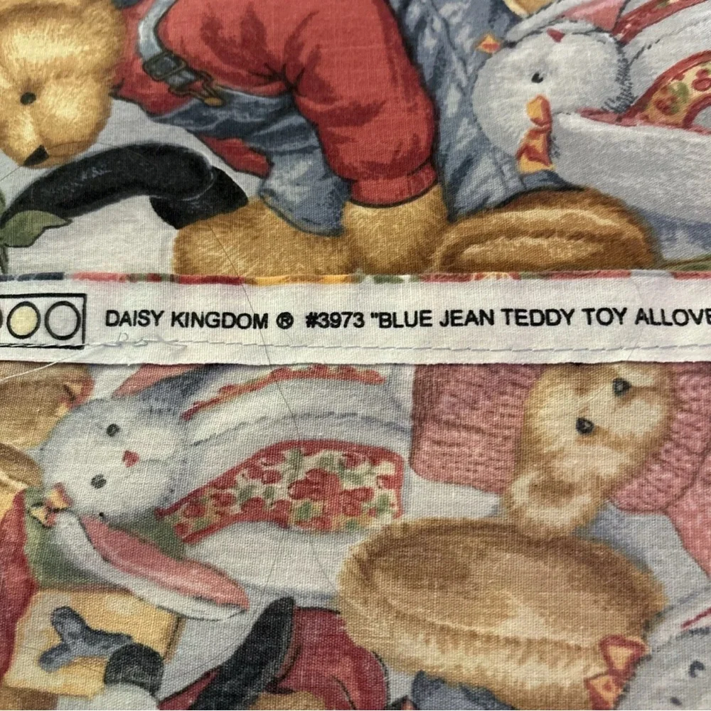 1990s Daisy Kingdom Teddy Bear Print Fabric Tablecloth and Napkins